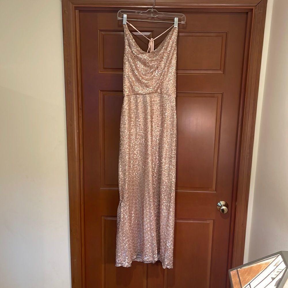 Amsale beaded light pink gown